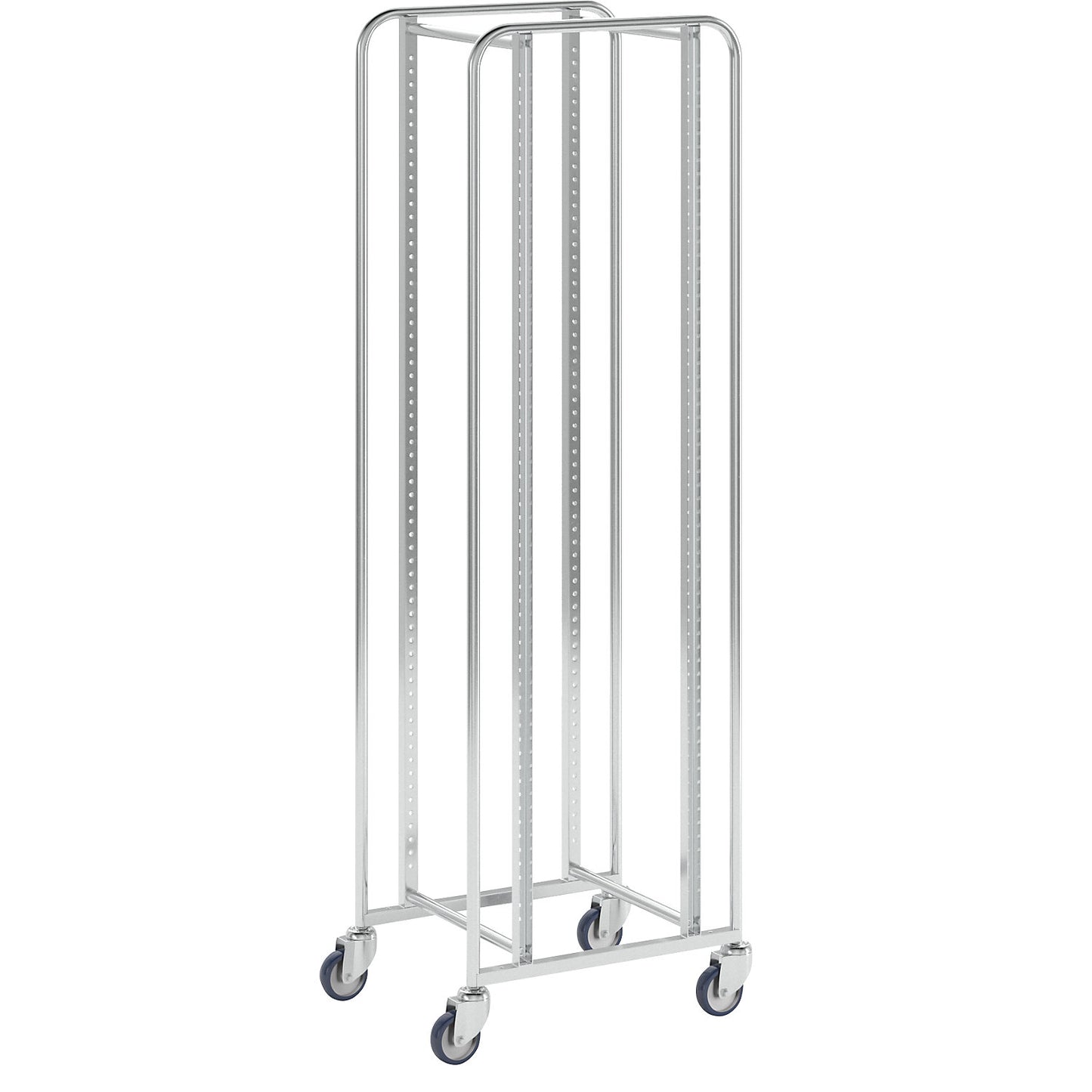 KM167 tray and bin trolley, LxWxH 470 x 585 x 1880 mm, 4 swivel castors.
