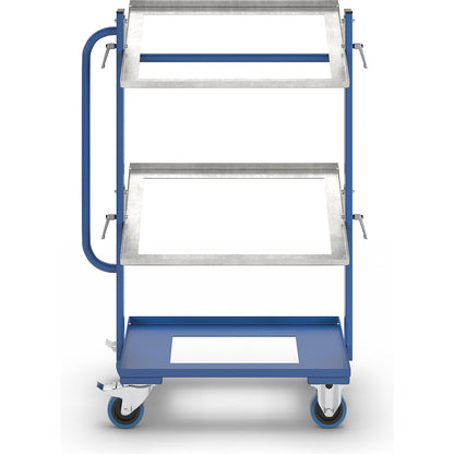 KM167 tray and bin trolley, LxWxH 800 x 415 x 1100 mm, max. load 150 kg.