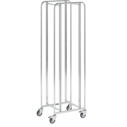 KM167 tray and bin trolley, LxWxH 470 x 585 x 1880 mm, 4 swivel castors, 2 with stops.