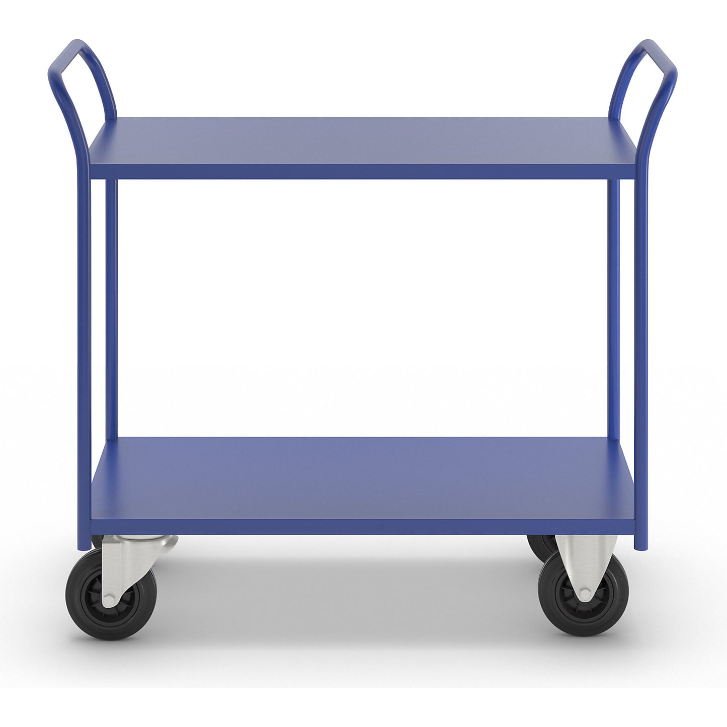 KM41 table trolley, 2 shelves, LxWxH 1080 x 450 x 975 mm, blue, 2 swivel castors and 2 fixed castors.