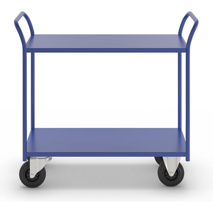 KM41 table trolley, 2 shelves, LxWxH 1080 x 450 x 975 mm, blue, 2 swivel castors and 2 fixed castors.