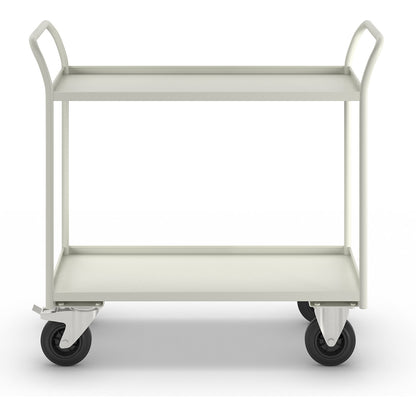 KM41 table trolley, 2 shelves with raised edges, LxWxH 1080 x 450 x 1000 mm, white, 2 swivel castors with stops, 2 fixed castors.