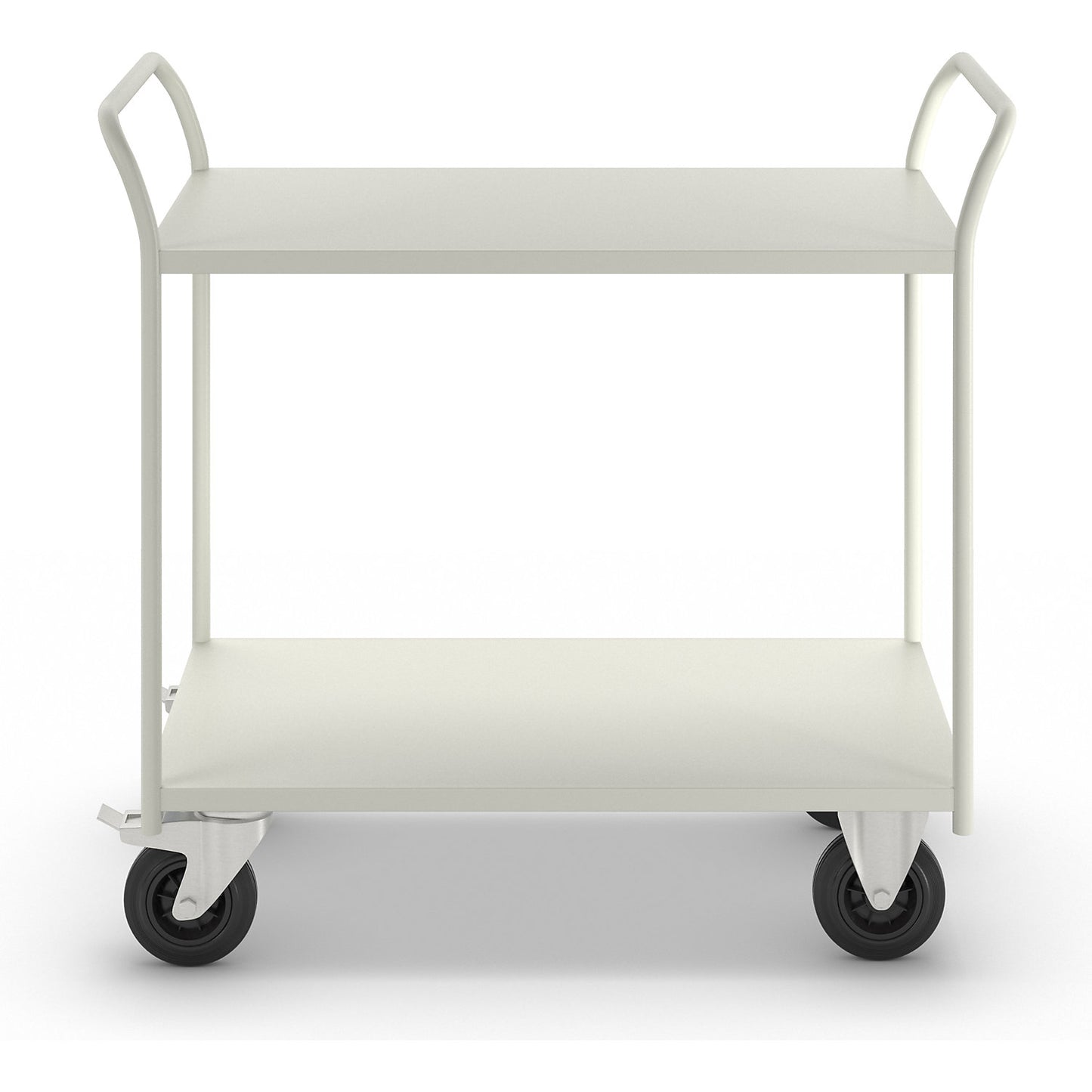 KM41 table trolley, 2 shelves, LxWxH 1070 x 550 x 1000 mm, white, 2 swivel castors with stops, 2 fixed castors.
