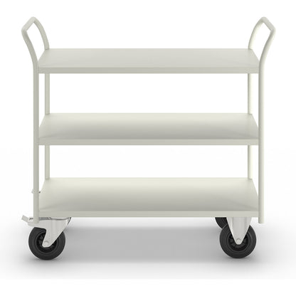 KM41 table trolley, 3 shelves, LxWxH 1080 x 450 x 975 mm, white, 2 swivel castors with stops, 2 fixed castors.