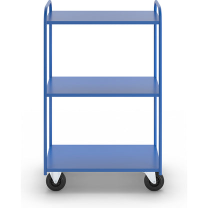 KM41 shelf truck, 3 shelves, LxWxH 955 x 550 x 1470 mm, blue, 2 swivel castors and 2 fixed castors.