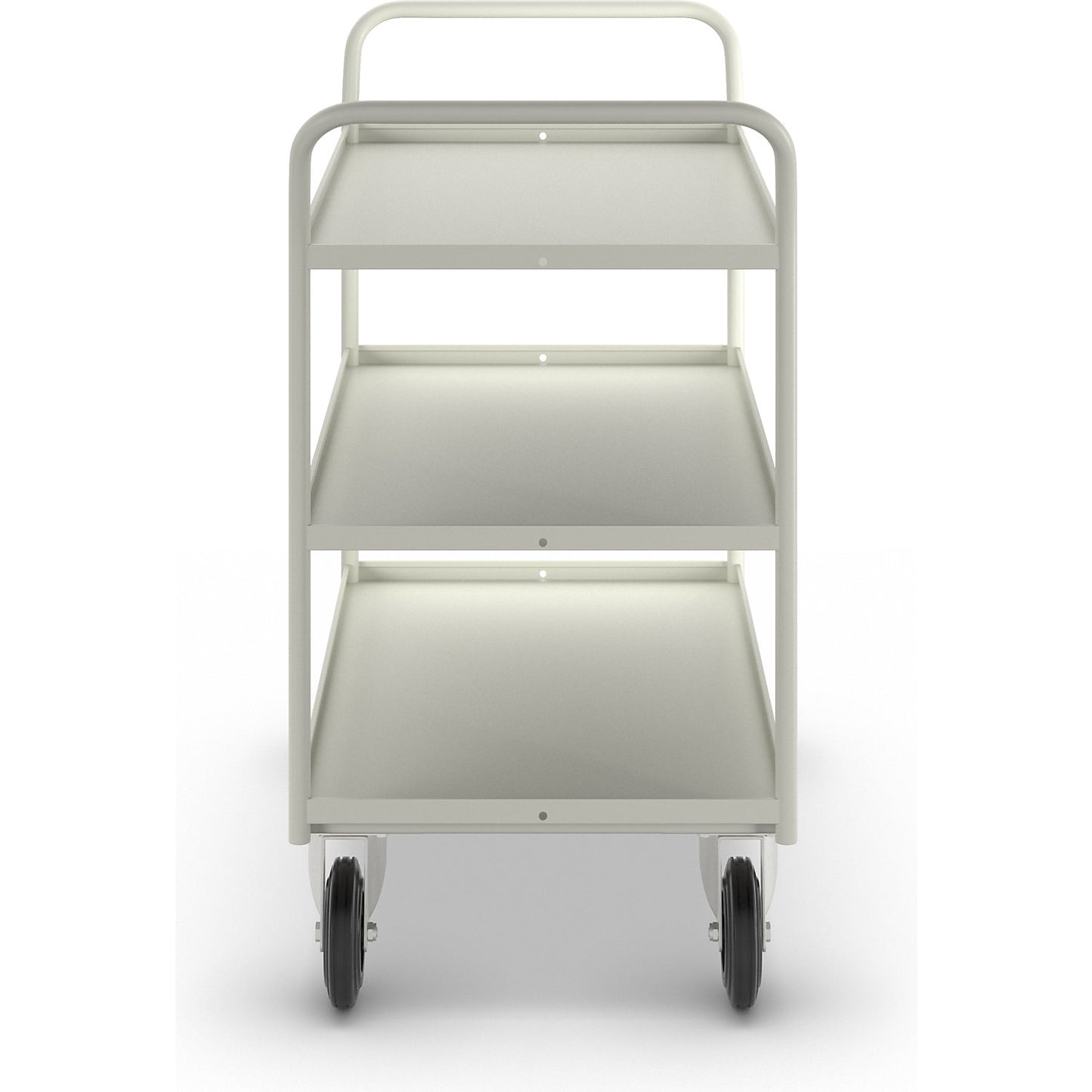 KM41 table trolley, 3 shelves with raised edges, LxWxH 1070 x 550 x 1000 mm, white, 2 swivel castors and 2 fixed castors.