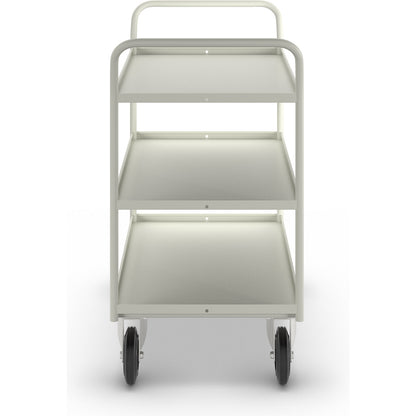 KM41 table trolley, 3 shelves with raised edges, LxWxH 1070 x 550 x 1000 mm, white, 2 swivel castors and 2 fixed castors.