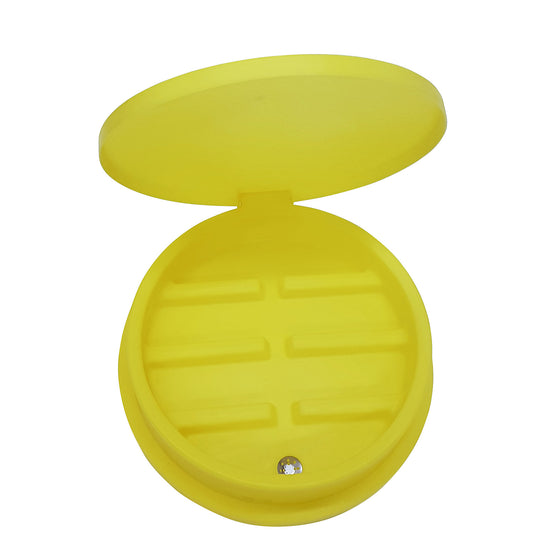 PE drum funnel, with sieve and lid, yellow.