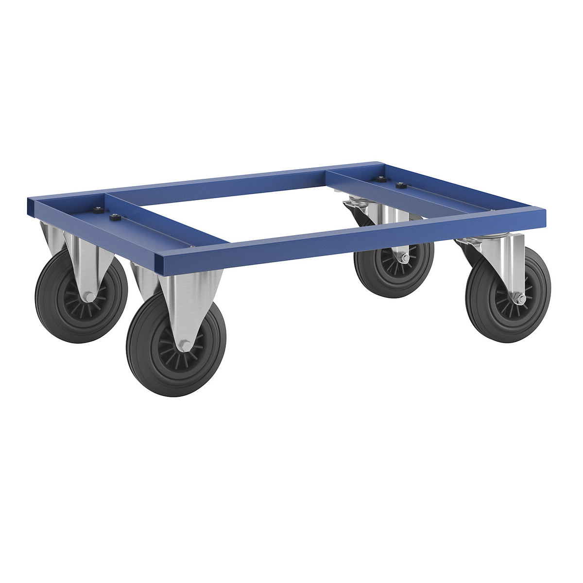 KM217 pallet dolly, LxWxH 800 x 600 x 270 mm, blue, 2 swivel castors and 2 fixed castors.