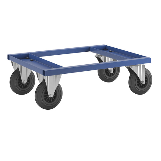 KM217 pallet dolly, LxWxH 800 x 600 x 270 mm, blue, 2 swivel castors and 2 fixed castors.