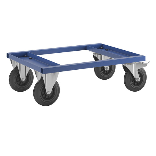 KM217 pallet dolly, LxWxH 800 x 600 x 270 mm, blue, 2 swivel castors with stops, 2 fixed castors.
