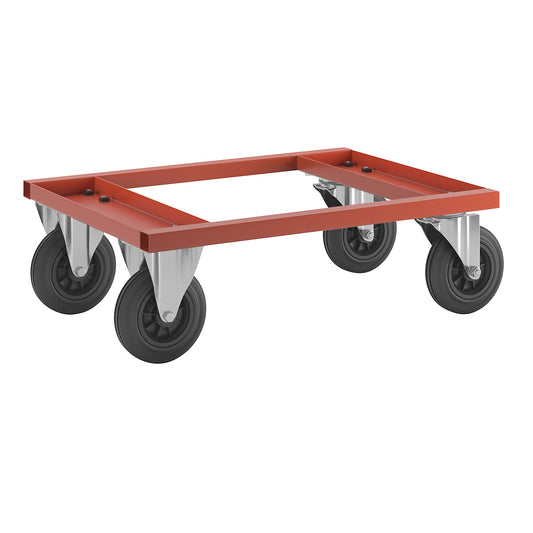 KM217 pallet dolly, LxWxH 800 x 600 x 270 mm, red, 2 swivel castors and 2 fixed castors.