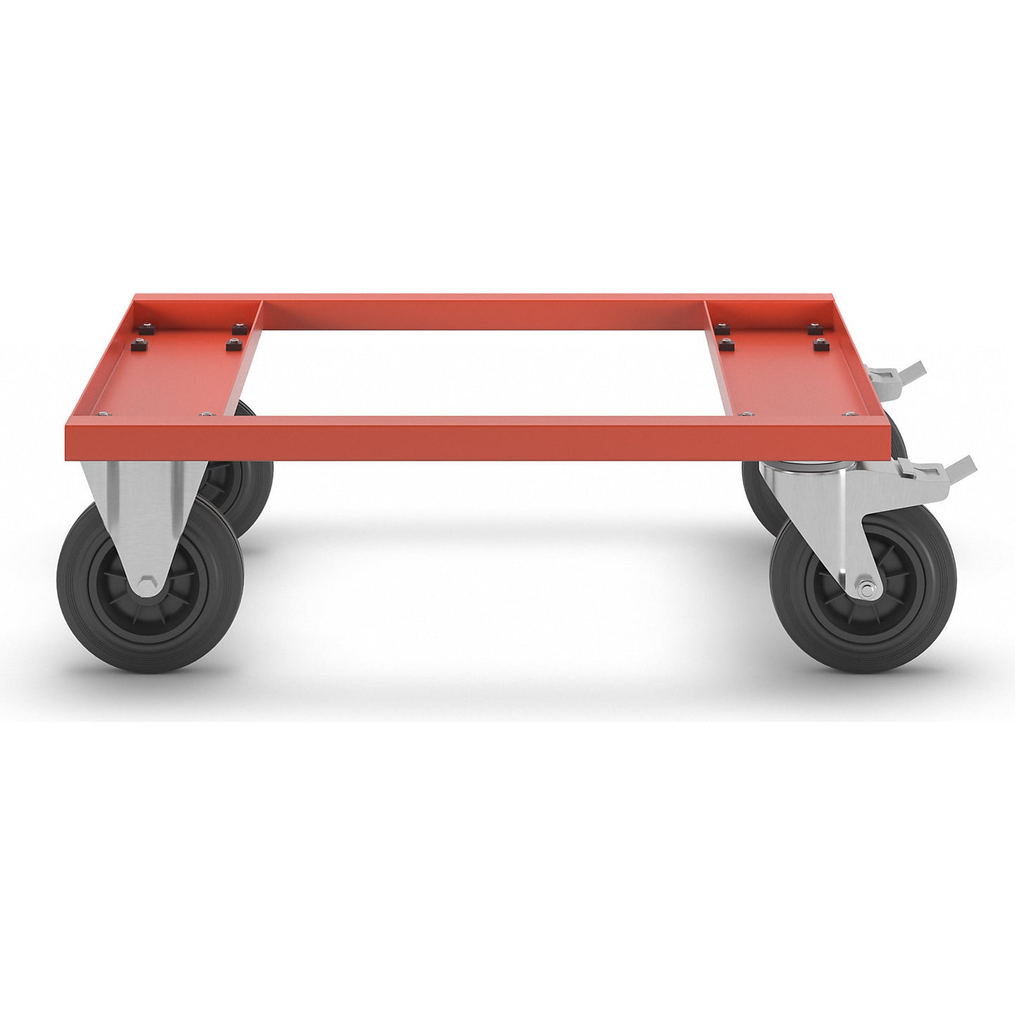 KM217 pallet dolly, LxWxH 800 x 600 x 270 mm, red, 2 swivel castors with stops, 2 fixed castors.