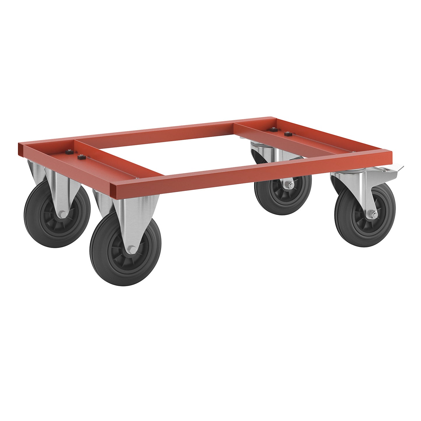 KM217 pallet dolly, LxWxH 800 x 600 x 270 mm, red, 2 swivel castors with stops, 2 fixed castors.