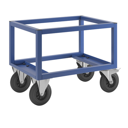 KM221 pallet dolly, LxWxH 800 x 600 x 650 mm, blue, 2 swivel castors with stops, 2 fixed castors.