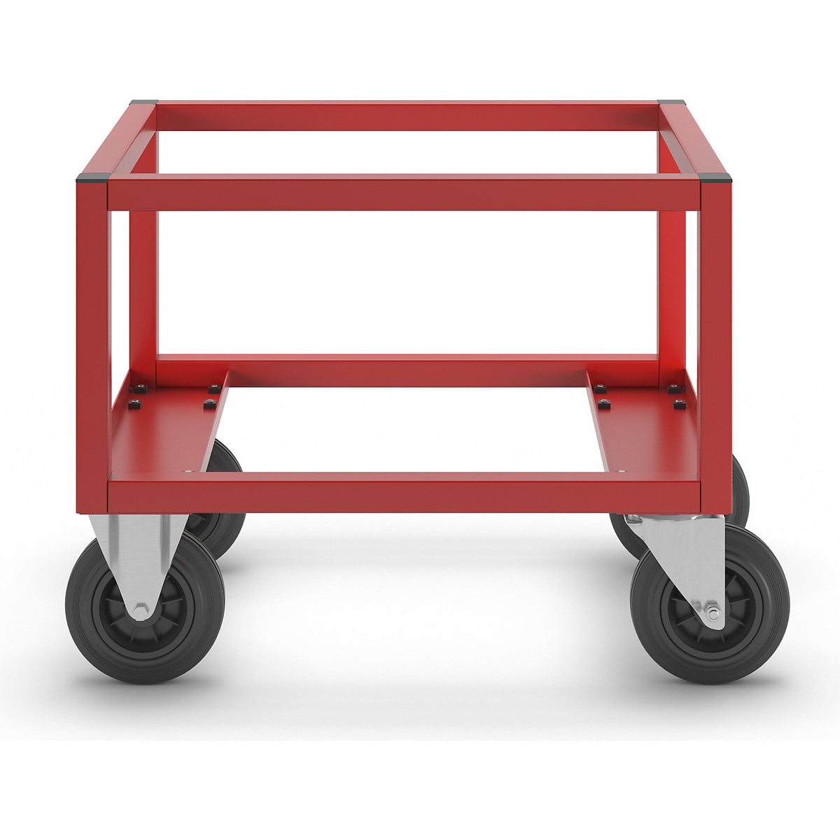 KM221 pallet dolly, LxWxH 800 x 600 x 650 mm, red, 2 swivel castors and 2 fixed castors.