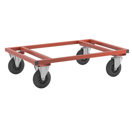 KM217 pallet dolly, LxWxH 1200 x 800 x 305 mm, red, 2 swivel castors and 2 fixed castors.