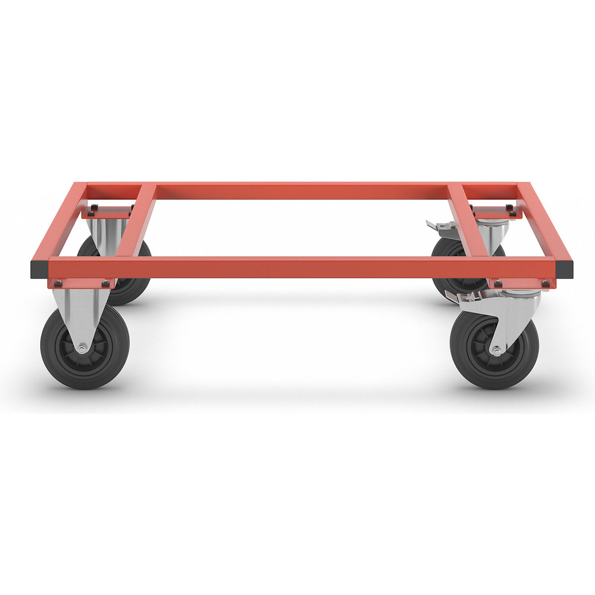 KM217 pallet dolly, LxWxH 1200 x 800 x 305 mm, red, 2 swivel castors with stops, 2 fixed castors.