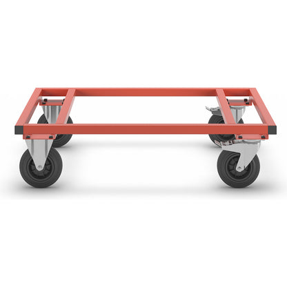 KM217 pallet dolly, LxWxH 1200 x 800 x 305 mm, red, 2 swivel castors with stops, 2 fixed castors.