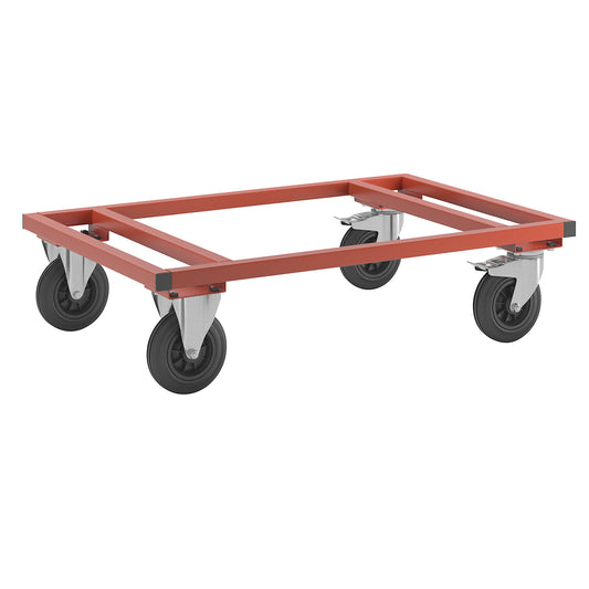 KM217 pallet dolly, LxWxH 1200 x 800 x 305 mm, red, 2 swivel castors with stops, 2 fixed castors.