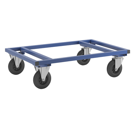 KM217 pallet dolly, LxWxH 1200 x 800 x 305 mm, blue, 2 swivel castors and 2 fixed castors.