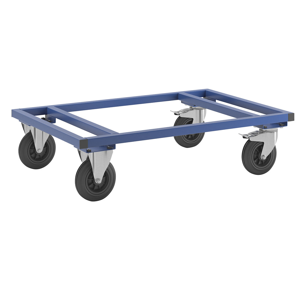 KM217 pallet dolly, LxWxH 1200 x 800 x 305 mm, blue, 2 swivel castors with stops, 2 fixed castors.