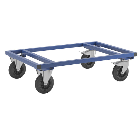 KM217 pallet dolly, LxWxH 1200 x 800 x 305 mm, blue, 2 swivel castors with stops, 2 fixed castors.