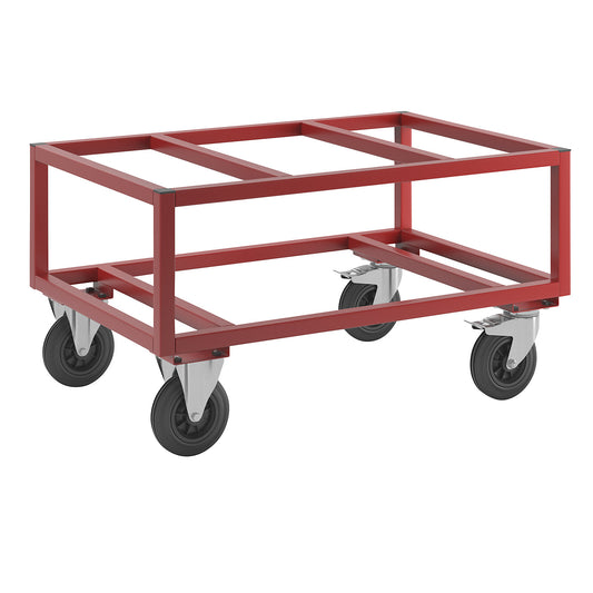 KM221 pallet dolly, LxWxH 1200 x 800 x 650 mm, red, 2 swivel castors with stops, 2 fixed castors.
