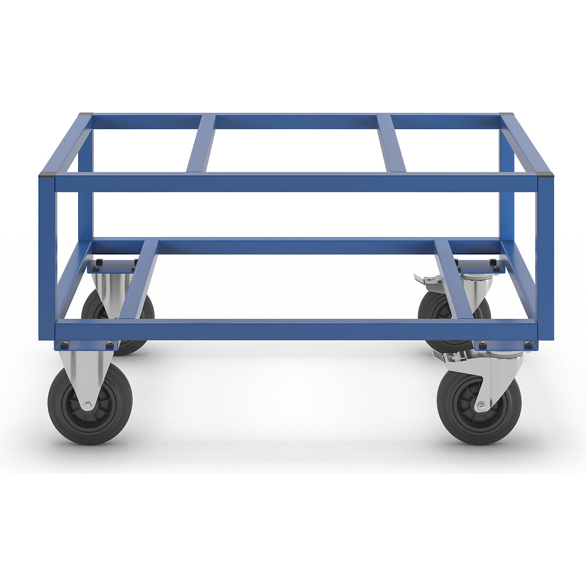KM221 pallet dolly, LxWxH 1200 x 800 x 650 mm, blue, 2 swivel castors with stops, 2 fixed castors.