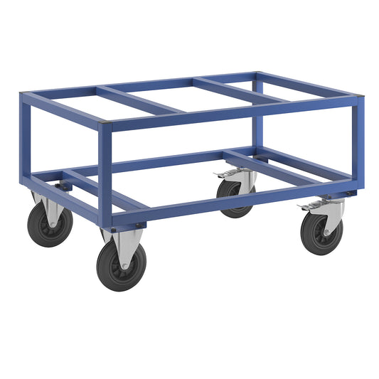 KM221 pallet dolly, LxWxH 1200 x 800 x 650 mm, blue, 2 swivel castors with stops, 2 fixed castors.