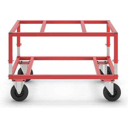 KM222 pallet dolly, LxWxH 1200 x 800 x 655 - 830 mm, red, 2 swivel castors and 2 fixed castors.