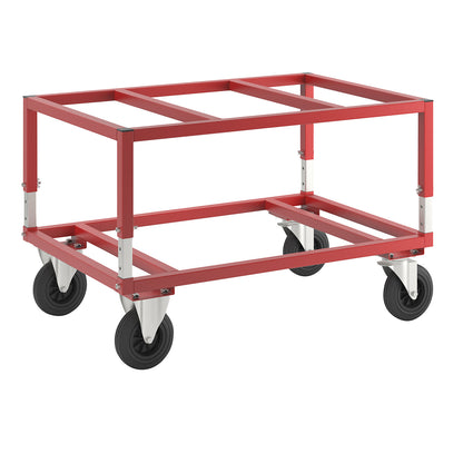 KM222 pallet dolly, LxWxH 1200 x 800 x 655 - 830 mm, red, 2 swivel castors and 2 fixed castors.