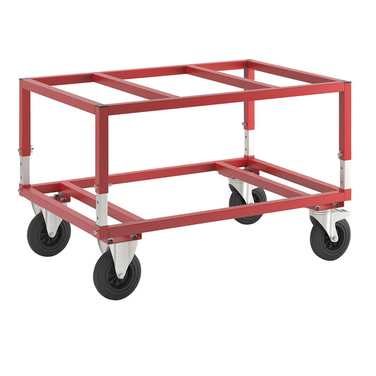KM222 pallet dolly, LxWxH 1200 x 800 x 655 - 830 mm, red, 2 swivel castors with stops, 2 fixed castors.