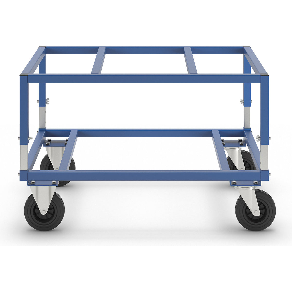 KM222 pallet dolly, LxWxH 1200 x 800 x 655 - 830 mm, blue, 2 swivel castors and 2 fixed castors.