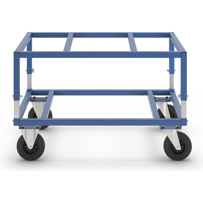 KM222 pallet dolly, LxWxH 1200 x 800 x 655 - 830 mm, blue, 2 swivel castors and 2 fixed castors.