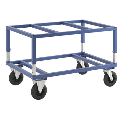 KM222 pallet dolly, LxWxH 1200 x 800 x 655 - 830 mm, blue, 2 swivel castors and 2 fixed castors.