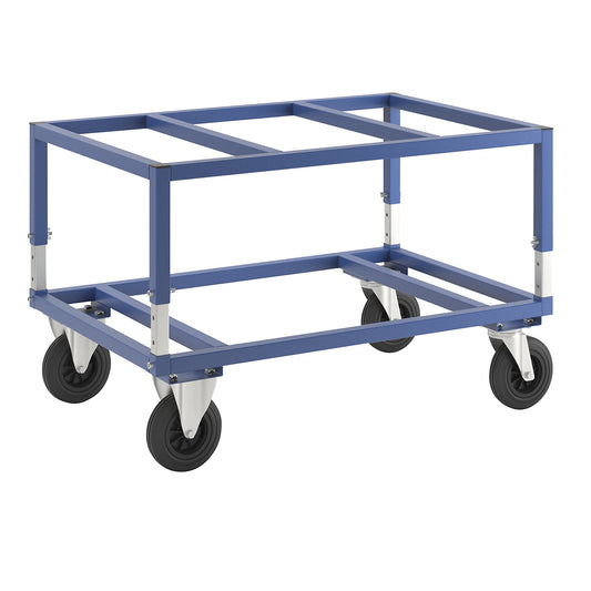 KM222 pallet dolly, LxWxH 1200 x 800 x 655 - 830 mm, blue, 2 swivel castors and 2 fixed castors.