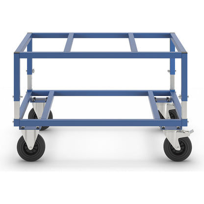 KM222 pallet dolly, LxWxH 1200 x 800 x 655 - 830 mm, blue, 2 swivel castors with stops, 2 fixed castors.