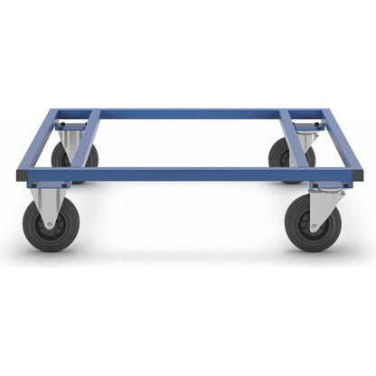 KM217 pallet dolly, LxWxH 1200 x 1000 x 305 mm, blue, 2 swivel castors and 2 fixed castors.