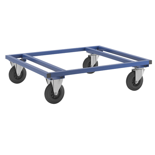 KM217 pallet dolly, LxWxH 1200 x 1000 x 305 mm, blue, 2 swivel castors and 2 fixed castors.