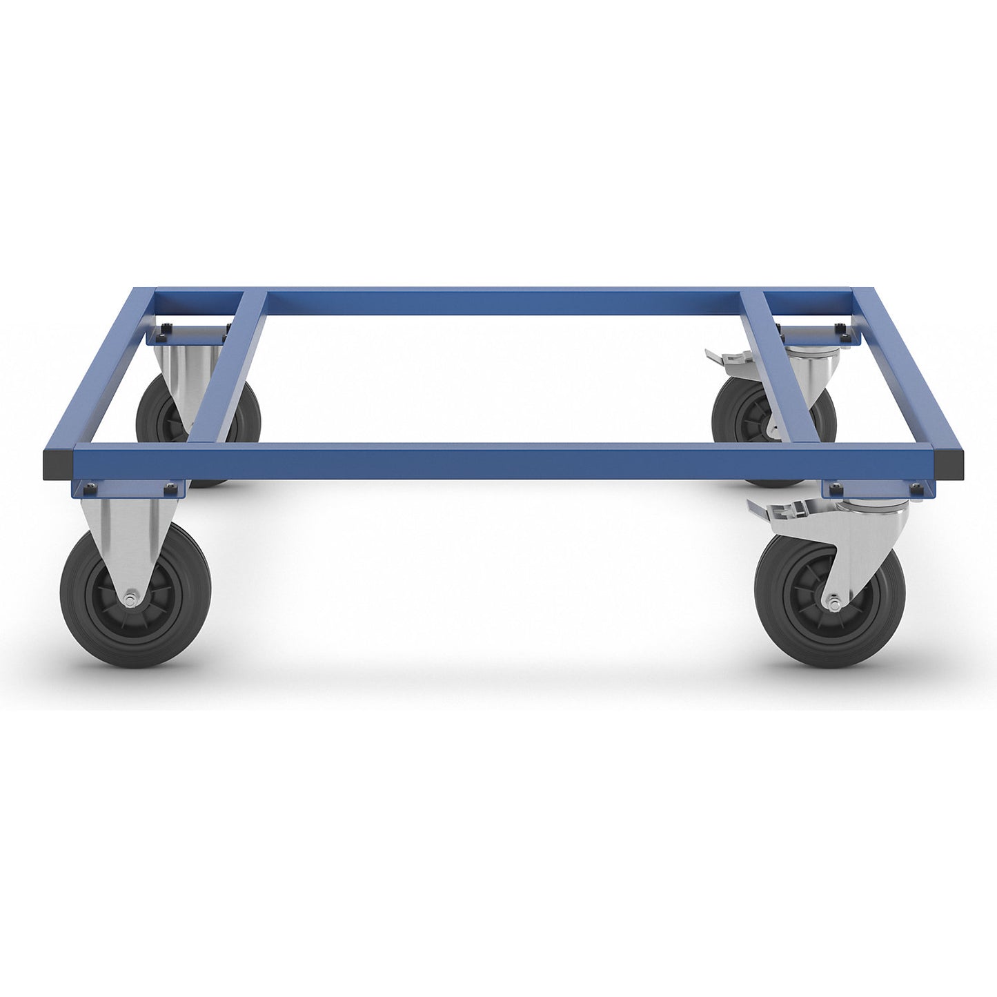 KM217 pallet dolly, LxWxH 1200 x 1000 x 305 mm, blue, 2 swivel castors with stops, 2 fixed castors.
