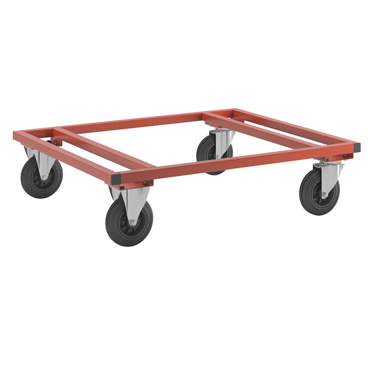 KM217 pallet dolly, LxWxH 1200 x 1000 x 305 mm, red, 2 swivel castors and 2 fixed castors.