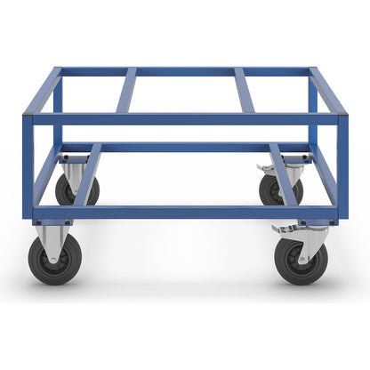 KM221 pallet dolly, LxWxH 1200 x 1000 x 650 mm, blue, 2 swivel castors with stops, 2 fixed castors.