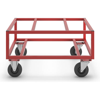 KM221 pallet dolly, LxWxH 1200 x 1000 x 650 mm, red, 2 swivel castors and 2 fixed castors.