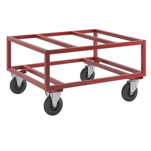 KM221 pallet dolly, LxWxH 1200 x 1000 x 650 mm, red, 2 swivel castors and 2 fixed castors.