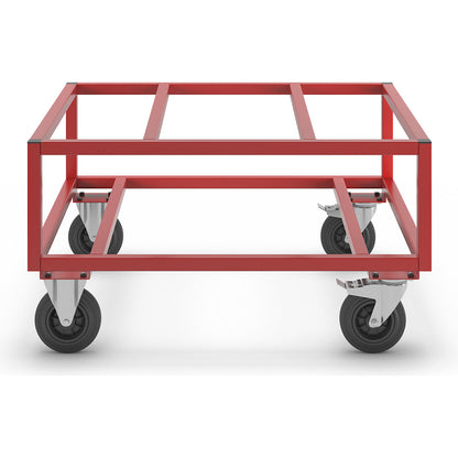 KM221 pallet dolly, LxWxH 1200 x 1000 x 650 mm, red, 2 swivel castors with stops, 2 fixed castors.