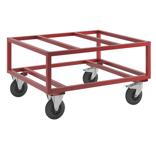 KM221 pallet dolly, LxWxH 1200 x 1000 x 650 mm, red, 2 swivel castors with stops, 2 fixed castors.
