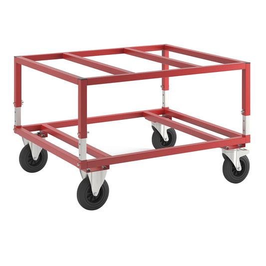 KM222 pallet dolly, LxWxH 1200 x 1000 x 655 - 830 mm, red, 2 swivel castors with stops, 2 fixed castors.