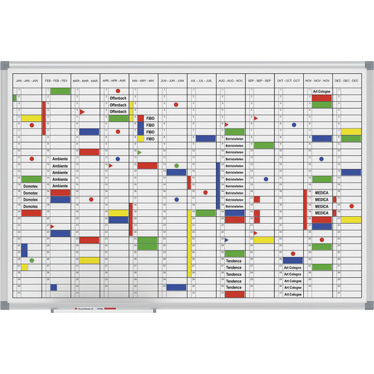 Yearly planner, 12 months, includes accessory set, height 900 mm, steel, width 600 mm.