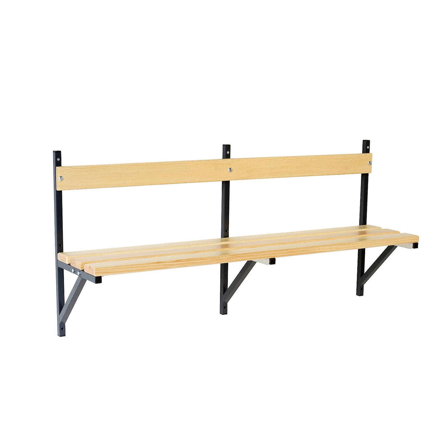 Wall mounted bench, pine wood slats, length 2000 mm, charcoal.